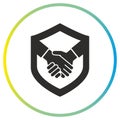 shield with handshake icon, reliability, business protection, flat symbol